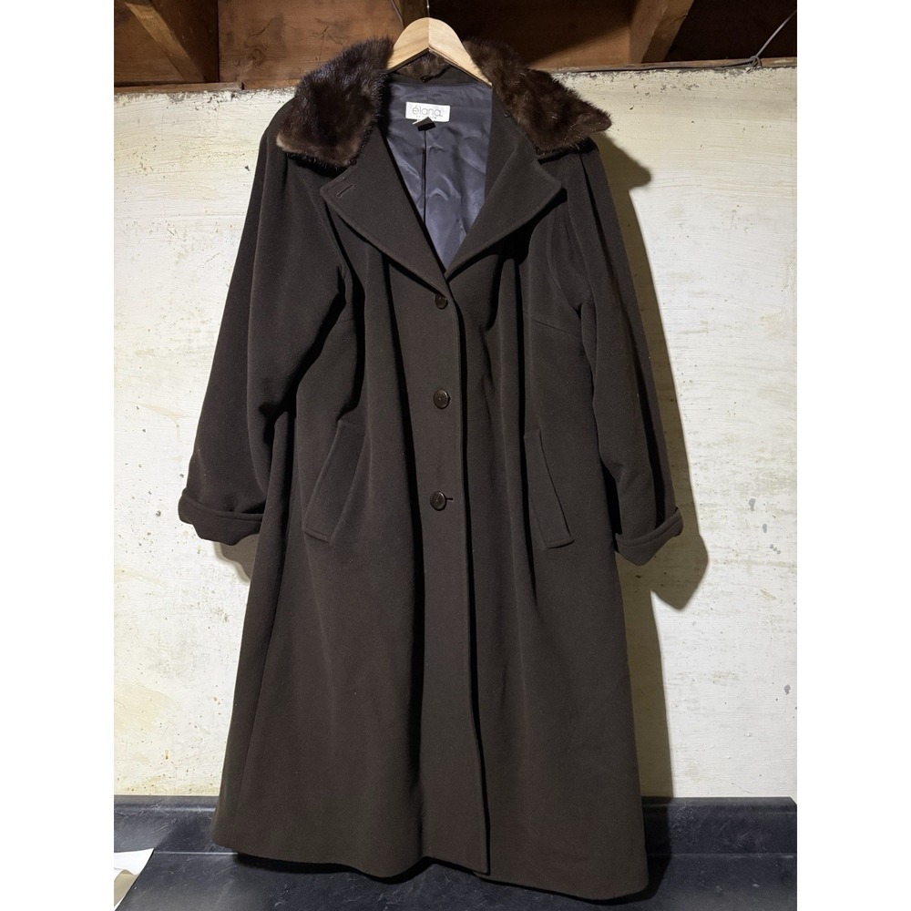 Elana by Tanner Wool Cashmere Angora Coat Detachable Mink Fur Collar Brown Sz 2